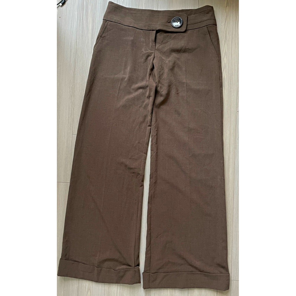 Zinc Women's Brown Trousers Wide-Leg Straight Mid Rise 30 Waist Y2K Career 90s